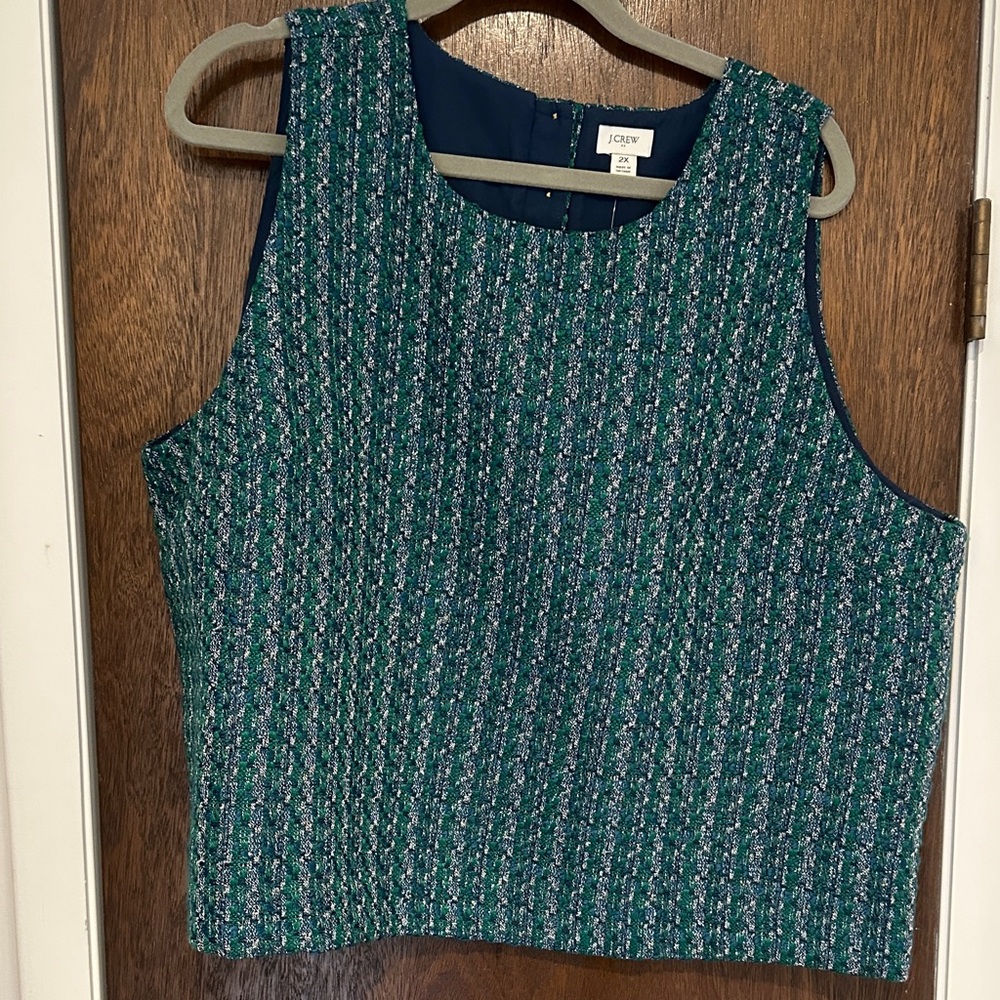 NWT - J. Crew Green and Navy Textured Sleeveless Blouse - (Set Option)